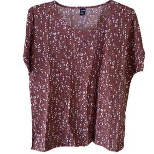 New Shein Dark Mauve Floral Short Sleeve Blouse
